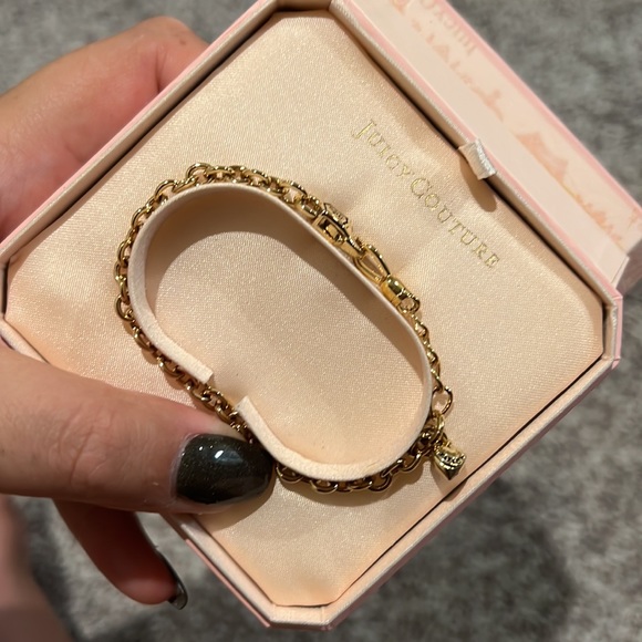 New vintage y2k juicy couture gold tone heart charm link bracelet in box jewelry - Picture 2 of 4